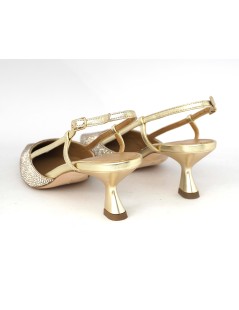 Chantal Slingback Cerimonia Tacco Medio Strass Laminato Platino