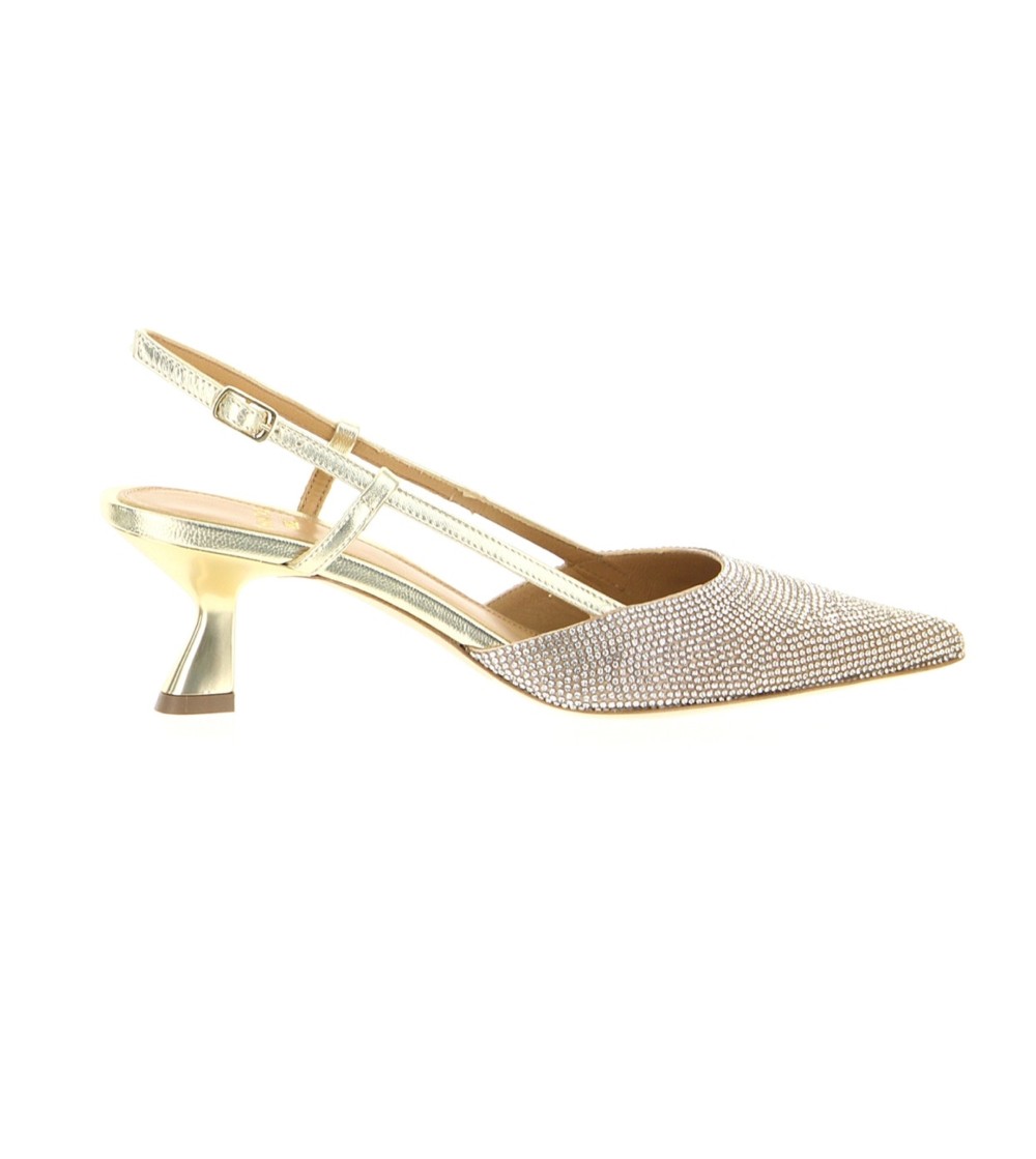 Chantal Slingback Cerimonia Tacco Medio Strass Laminato Platino