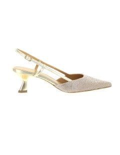 Chantal Slingback Cerimonia Tacco Medio Strass Laminato Platino