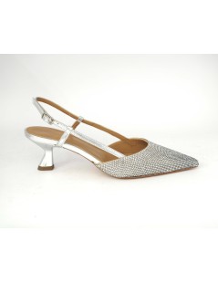 Chantal Slingback Cerimonia Tacco Medio Strass Laminato Argento