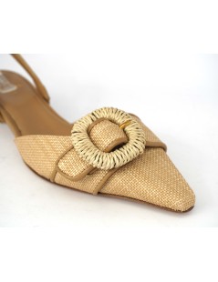 Chantal Slingback Punta con Fibbia e Spilla in Rafia Lino