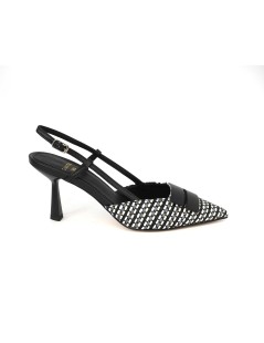 Chantal  Slingback a Punta Raffia Multicolor con Spilla Nero