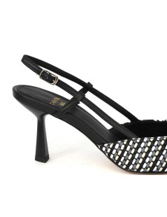 Chantal  Slingback a Punta Raffia Multicolor con Spilla Nero