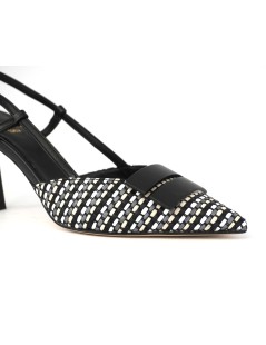 Chantal  Slingback a Punta Raffia Multicolor con Spilla Nero