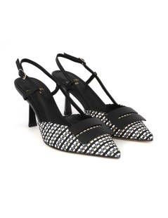 Chantal  Slingback a Punta Raffia Multicolor con Spilla Nero