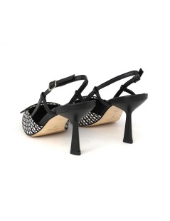 Chantal  Slingback a Punta Raffia Multicolor con Spilla Nero