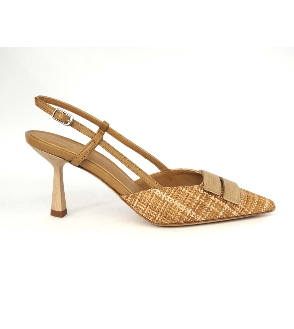 Chantal  Slingback a Punta con Spilla Fasce Trasversali Castoro