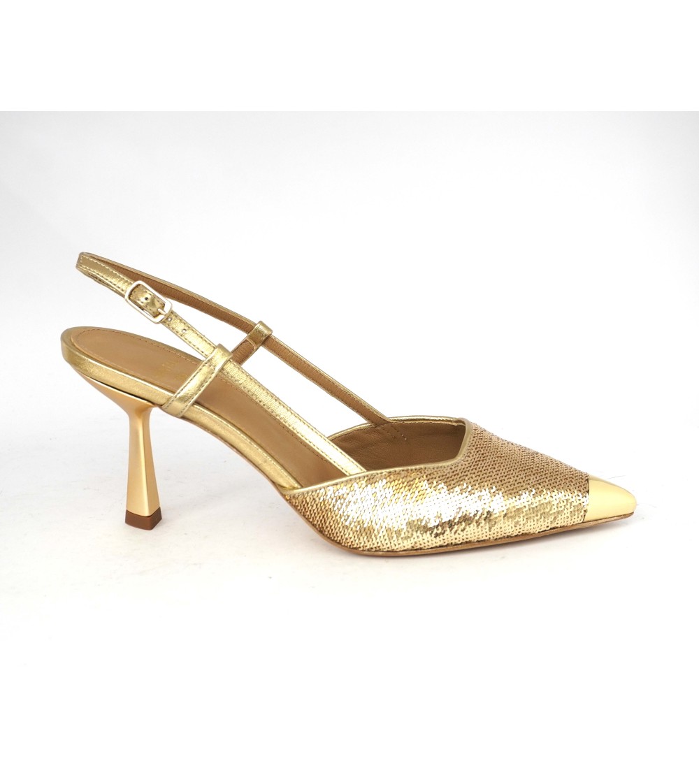 Chantal Slingback Tacco Punta Specchio Paillettes Platino