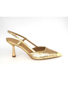 Chantal Slingback Tacco Punta Specchio Paillettes Platino