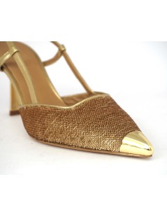 Chantal Slingback Tacco Punta Specchio Paillettes Platino