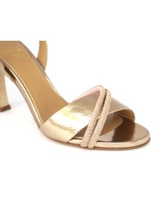 Chantal Sandalo Tacco Alto Trasversale Strass Laminato Rame