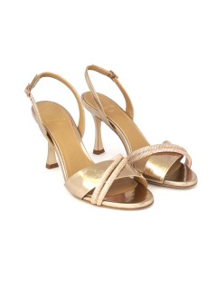 Chantal Sandalo Tacco Alto Trasversale Strass Laminato Rame