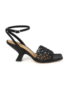 Chantal Sandalo Fascia Intrecciata Braccialetto Pelle Nero