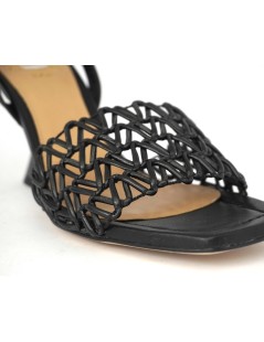 Chantal Sandalo Fascia Intrecciata Braccialetto Pelle Nero