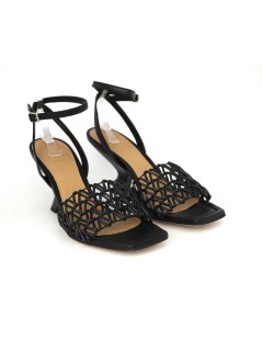 Chantal Sandalo Fascia Intrecciata Braccialetto Pelle Nero