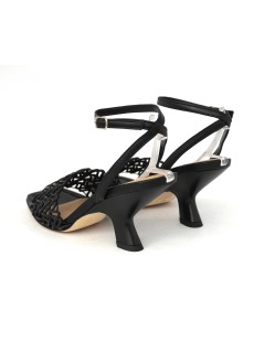 Chantal Sandalo Fascia Intrecciata Braccialetto Pelle Nero