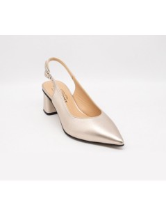 MOT-Clè Slingback Tacco Largo Medio Laminato Platino