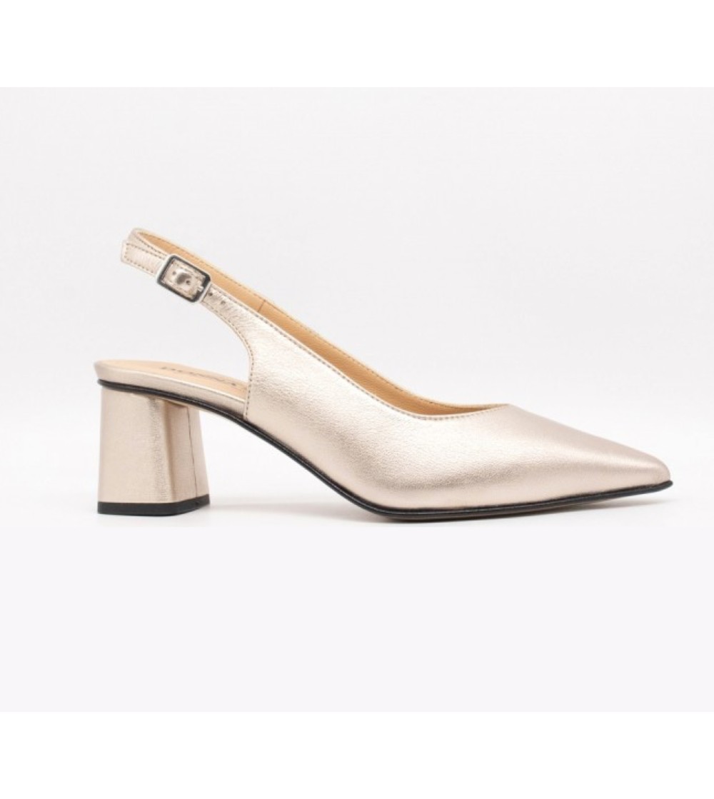 MOT-Clè Slingback Tacco Largo Medio Laminato Platino