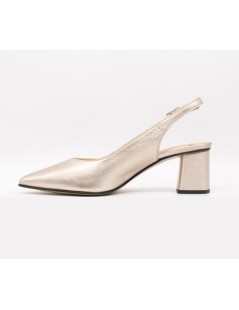 MOT-Clè Slingback Tacco Largo Medio Laminato Platino