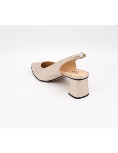 MOT-Clè Slingback Tacco Largo Medio Laminato Platino