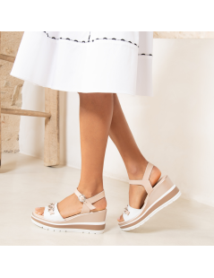 Nero Giardini Sandalo Zeppa Alta Caten Nappa Bianco Cipria