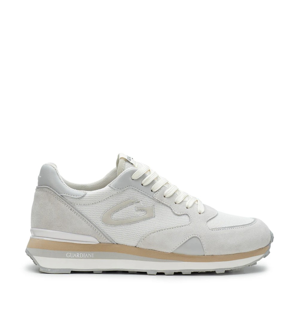 Guardiani Sneakers Fondo Cassetta Dettagli Camoscio Logo G Bianco