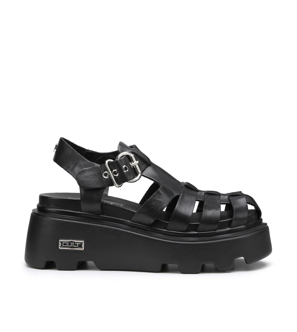 Cult NEW ROCK Sandalo Gabbietta Zeppa Fibbia Nero