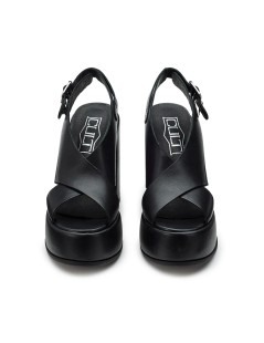 Cult BJORK Sandalo Tacco Plateau Doppia Fascia Incrocio Fibbia Nero