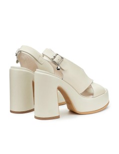 Cult BJORK Sandalo Tacco Plateau Doppia Fascia Incrocio Fibbia Bianco