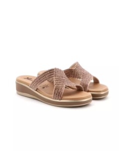 Susimoda Ciabatta Zeppa Media Fasce Strass in Tinta Rame