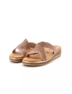 Susimoda Ciabatta Zeppa Media Fasce Strass in Tinta Rame