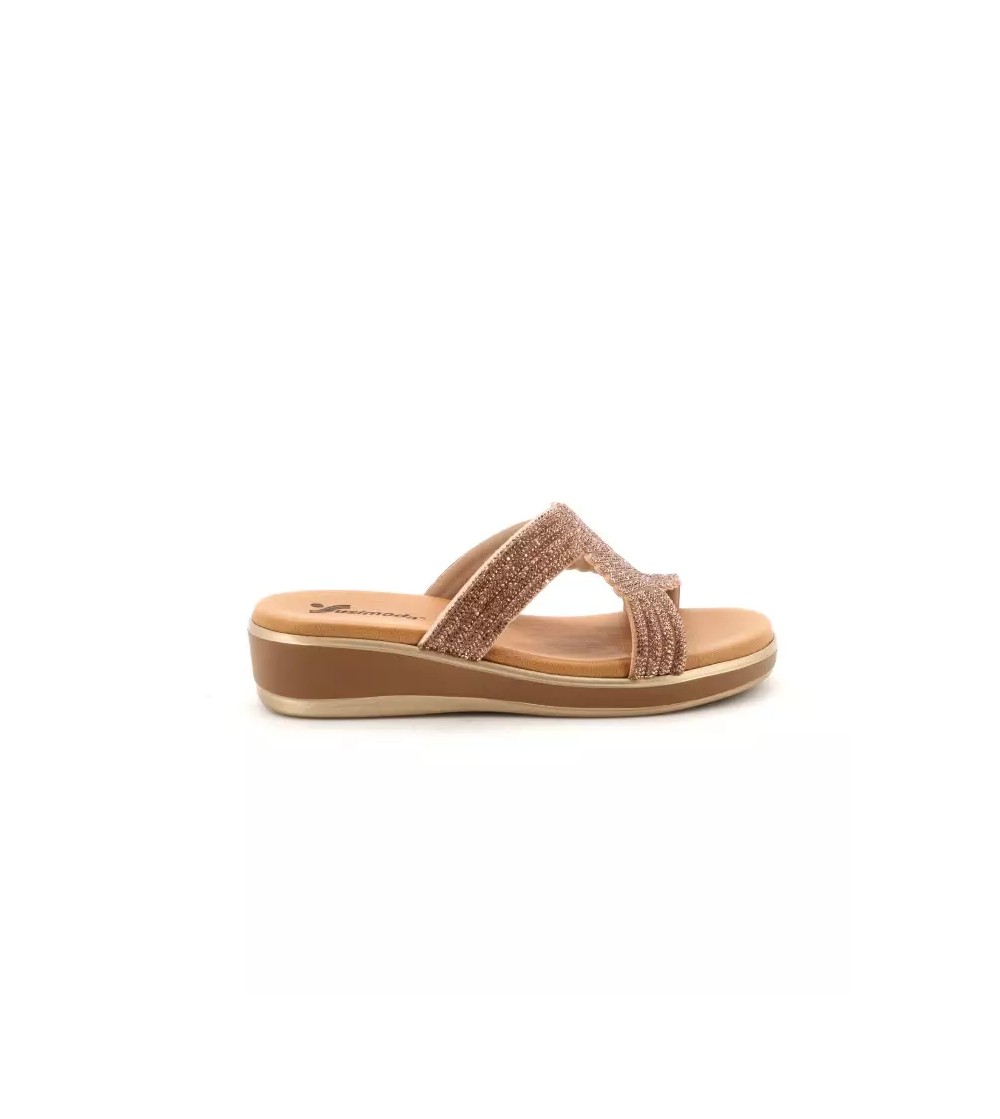 Susimoda Ciabatta Zeppa Media Fasce Strass in Tinta Rame