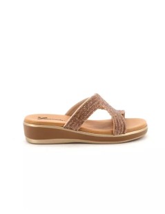 Susimoda Ciabatta Zeppa Media Fasce Strass in Tinta Rame