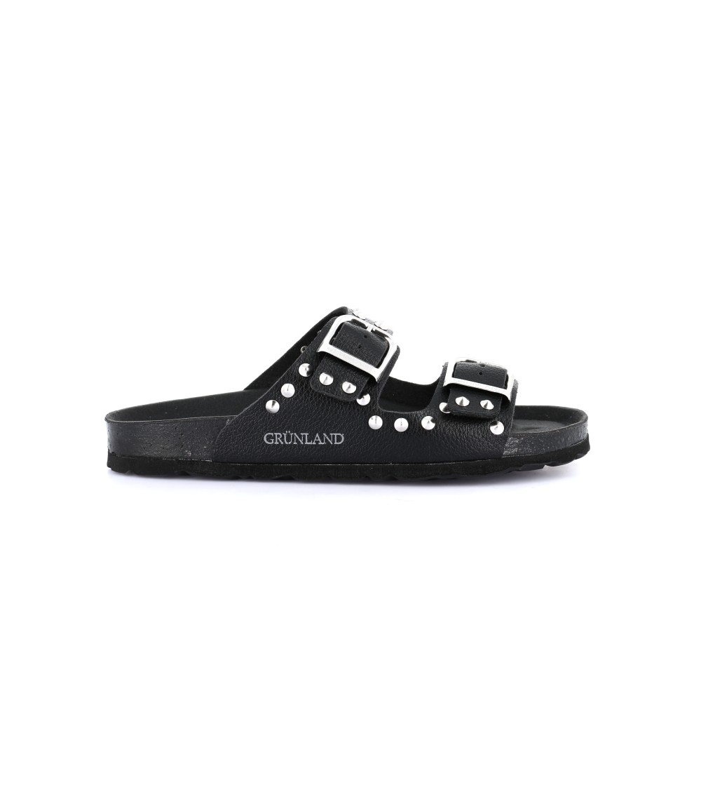 Grunland Ciabattina Bio Birk Arizona Borchie Pelle Nero