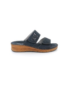 Grunland Ciabatta Comfort Cucita 2 Velcro Tutto Pelle Blu
