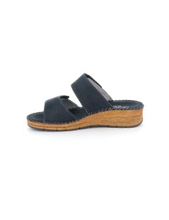 Grunland Ciabatta Comfort Cucita 2 Velcro Tutto Pelle Blu