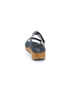 Grunland Ciabatta Comfort Cucita 2 Velcro Tutto Pelle Blu
