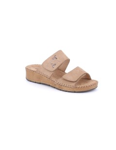 Grunland Ciabatta Comfort Vucita 2 Velcro Tutto Pelle Taupe