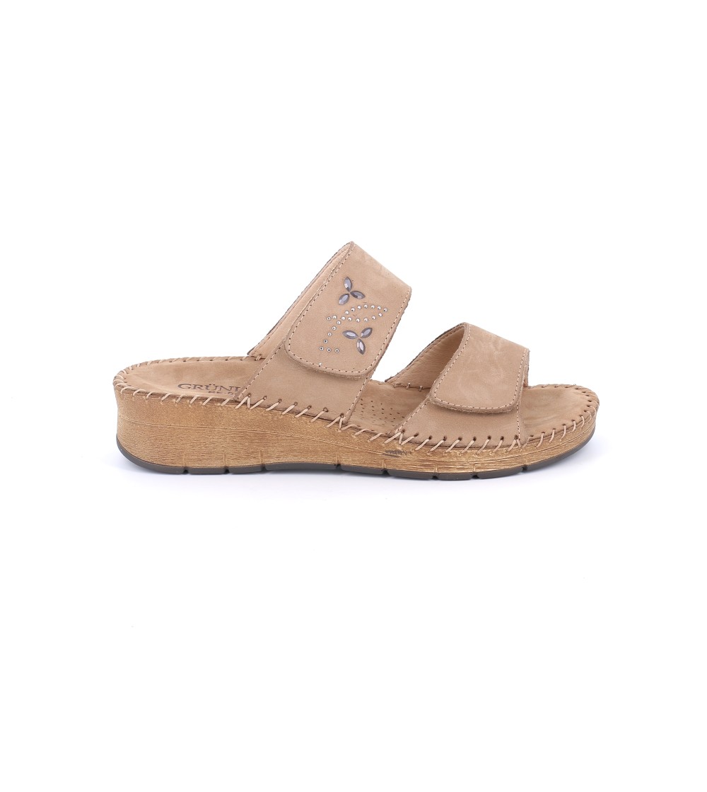 Grunland Ciabatta Comfort Vucita 2 Velcro Tutto Pelle Taupe