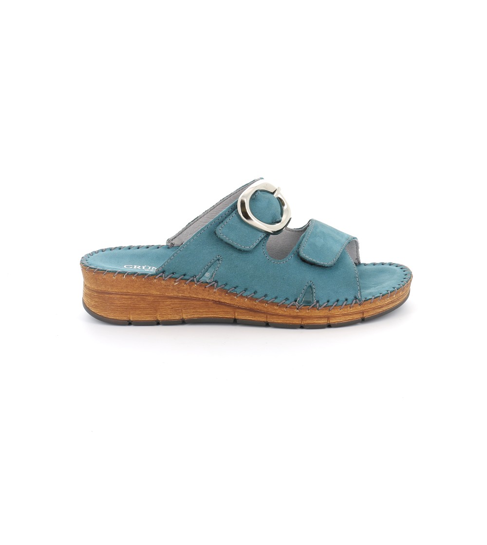 Grunland Ciabatta Cucita 2 Velcro Accessorio Nabuk Ottanio