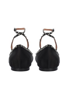 Bibi Lou Ballerina Flat Braccialetto Strass Raso Nero