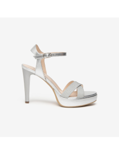 Nero Giardini Sandalo Plateau Tacco Alto Glitter Argento
