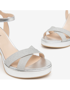 Nero Giardini Sandalo Plateau Tacco Alto Glitter Argento