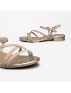 Nero Giardini Sandalo Tacco Basso Fascette Strass Safari