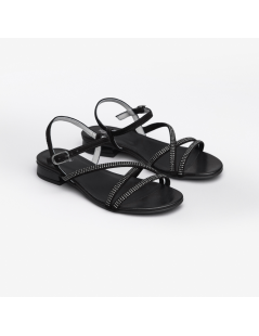 Nero Giardini Sandalo Tacco Basso Fascette Strass Nero