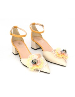 Hego's Decollette Punta Accessorio Fiore Tulle Strass Giallo Crema