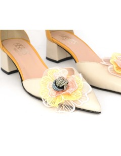 Hego's Decollette Punta Accessorio Fiore Tulle Strass Giallo Crema