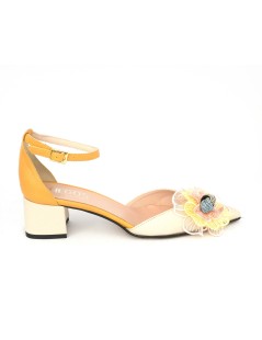 Hego's Decollette Punta Accessorio Fiore Tulle Strass Giallo Crema