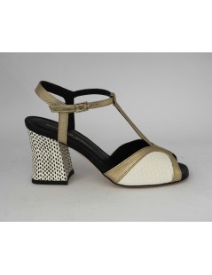 Gianmarco Sorelli Sandalo Alba Tacco T Bar Nappa Bianco Oro