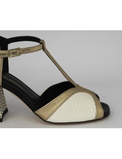 Gianmarco Sorelli Sandalo Alba Tacco T Bar Nappa Bianco Oro